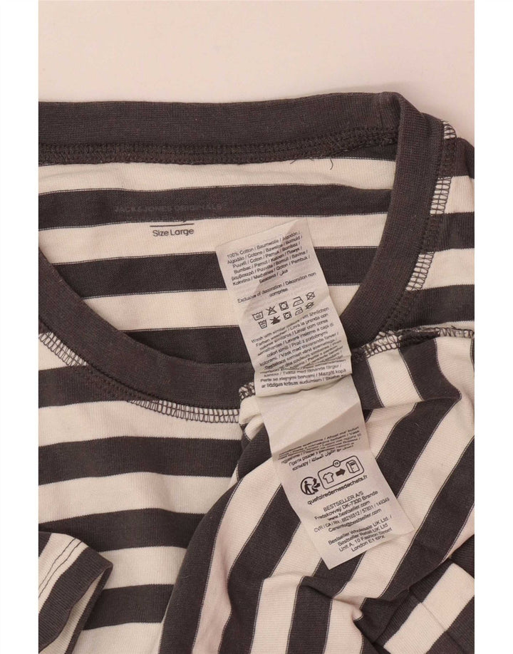 Jack & Jones Mens T-Shirt Top Large Grey Striped Cotton