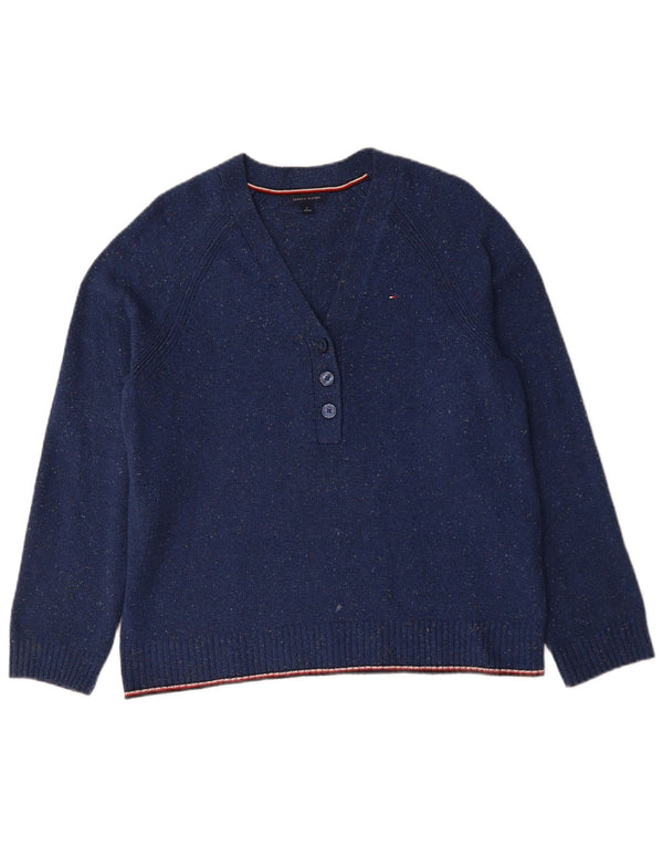 Tommy Hilfiger Womens V-Neck Jumper Sweater UK 14 Medium Navy Blue Flecked