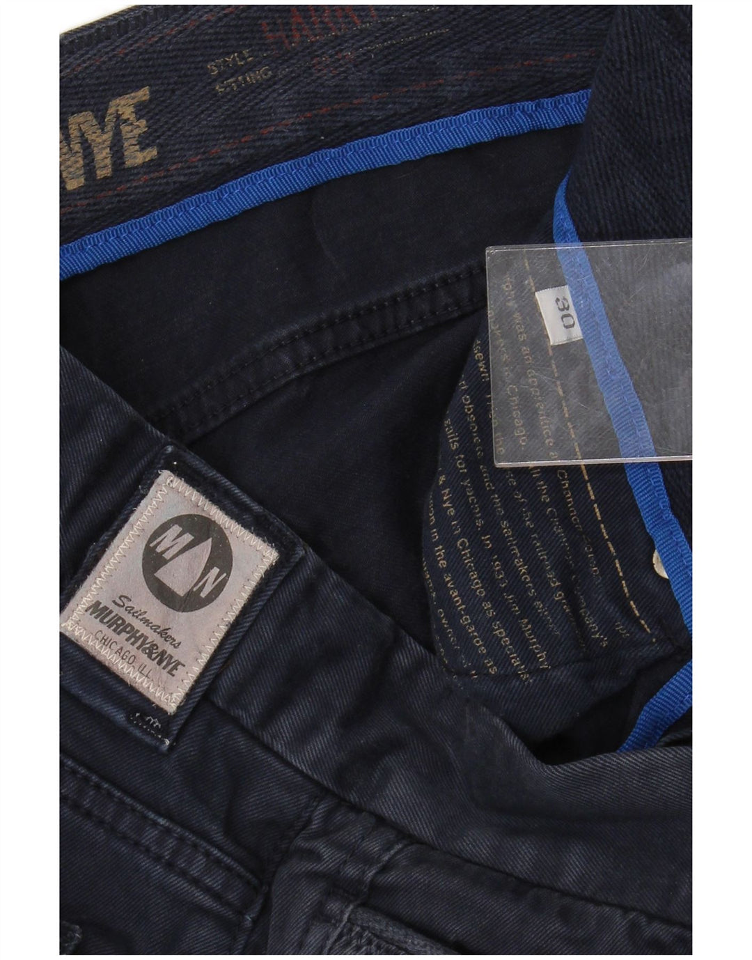 MURPHY & NYE Mens Straight Casual Trousers W30 L28 Navy Blue