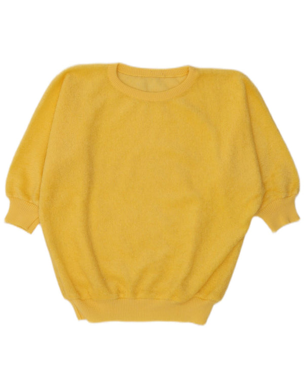 Vintage Womens 3/4 Sleeve Crew Neck Jumper Sweater EU 46 XL Yellow