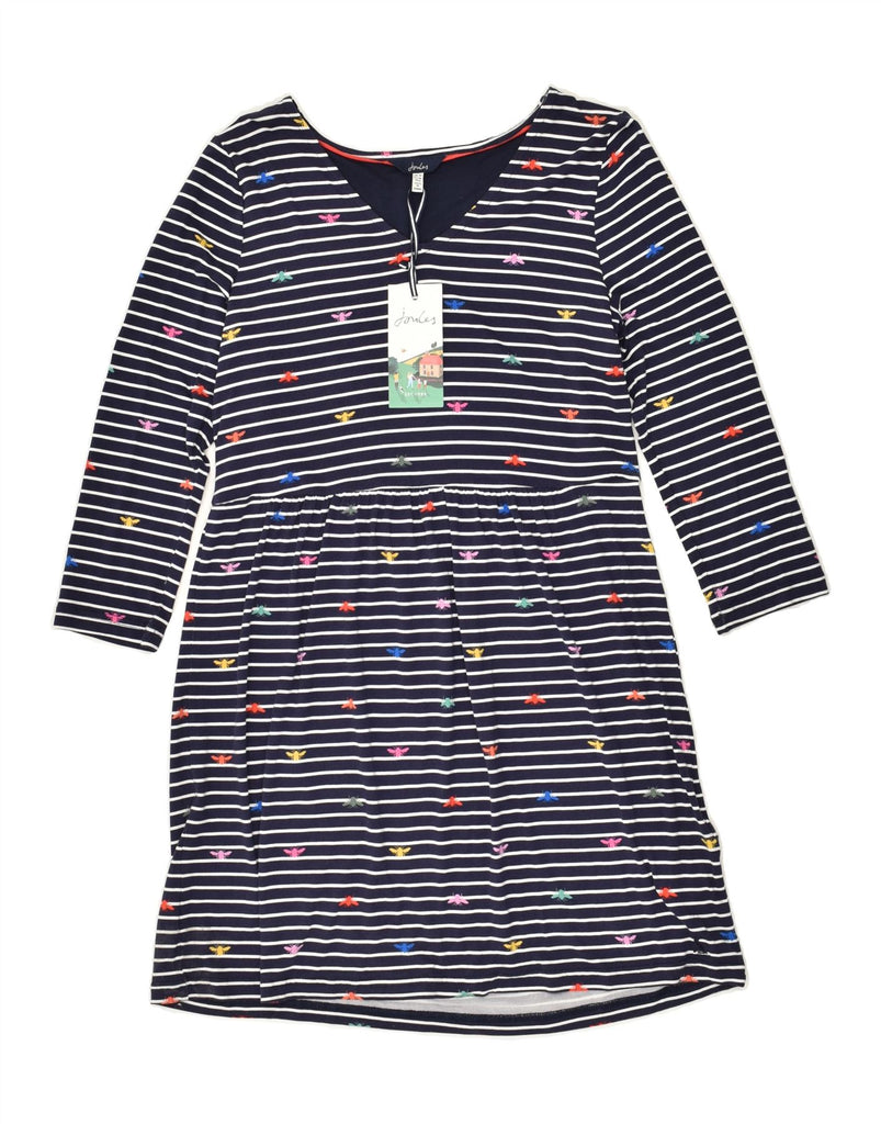 JOULES Womens 3/4 Sleeve Basic Dress UK 10 Small Navy Blue Striped Viscose | Vintage Joules | Thrift | Second-Hand Joules | Used Clothing | Messina Hembry 