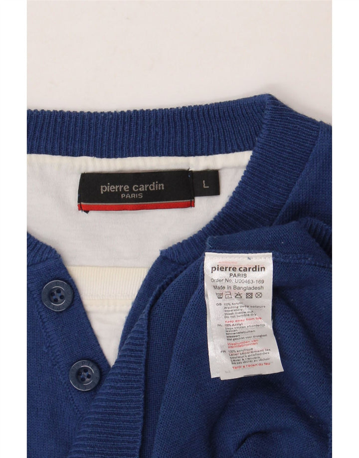 Pierre Cardin Mens Button Neck Jumper Sweater Large Blue Acrylic