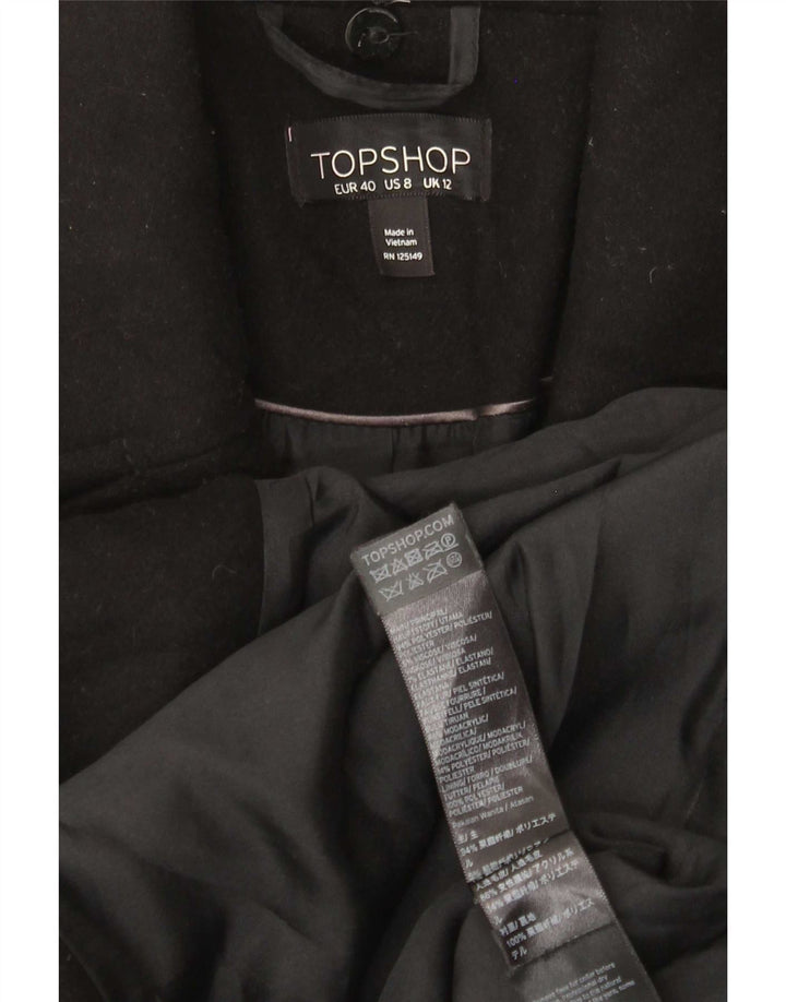 Topshop Womens Overcoat UK 12 Medium Black Polyester