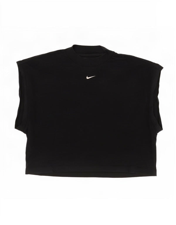 Nike Womens Crop Oversized T-Shirt Top UK 14 Medium Black Cotton