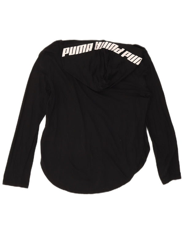 PUMA Womens Hooded Graphic Top Long Sleeve UK 10 Small Black Cotton