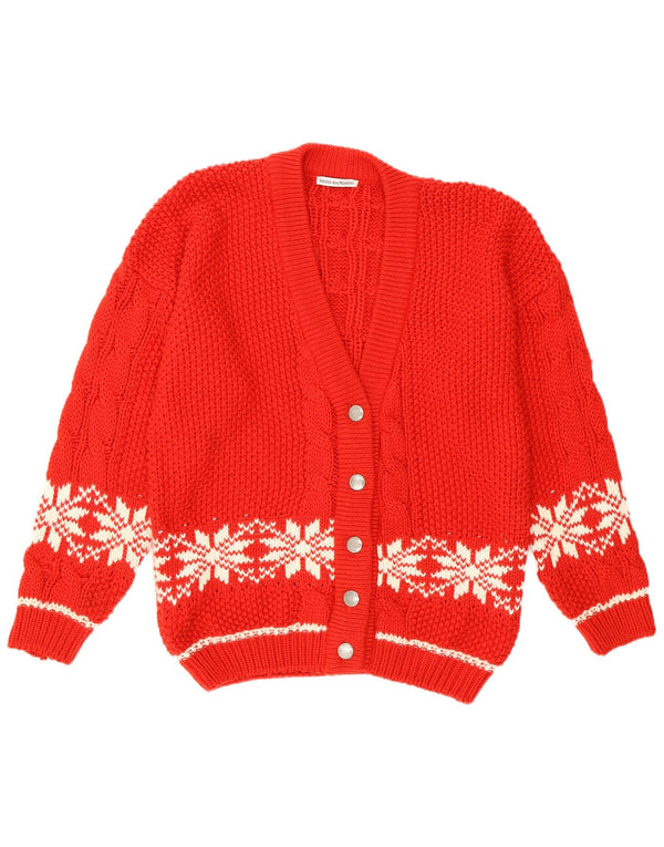 Vintage Womens Snowflake Cardigan Sweater UK 14 Large Red Fair Isle Retro