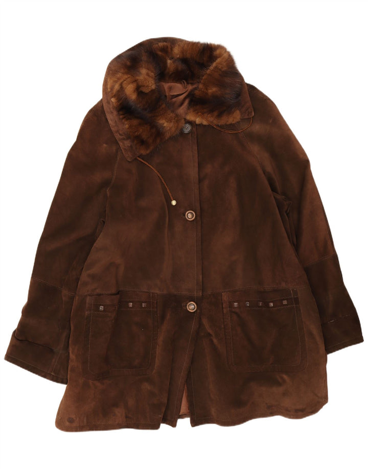 Vintage Womens Oversized Suede Overcoat IT 46 Large Brown Leather