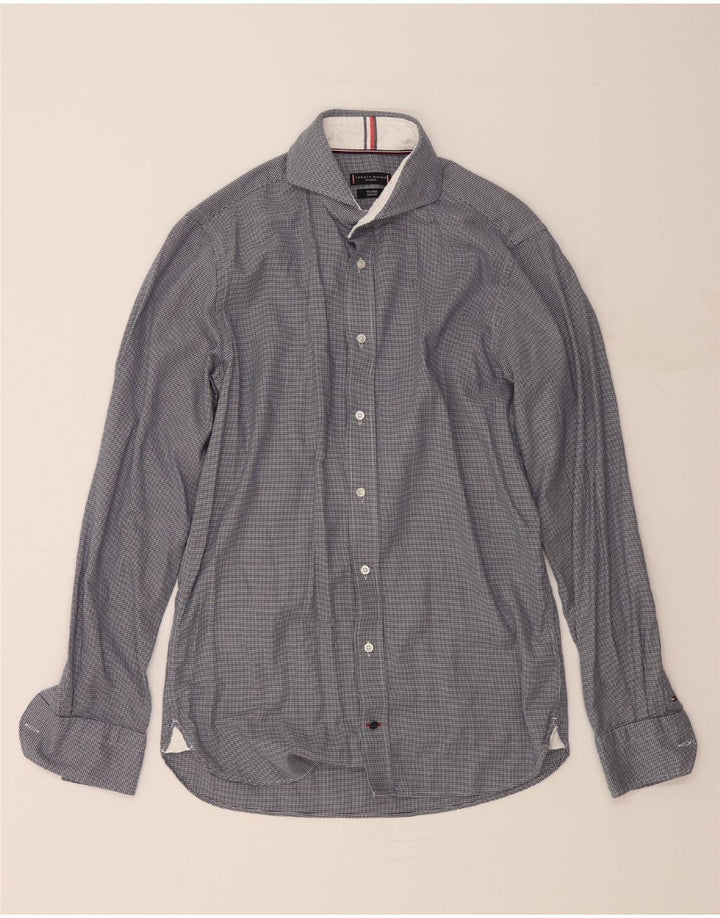 TOMMY HILFIGER Mens Tailored Shirt Size 38 15 Medium Navy Blue Houndstooth Vintage Tommy Hilfiger and Second-Hand Tommy Hilfiger from Messina Hembry 