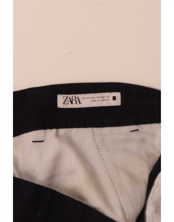 Zara Mens Slim Chino Trousers EU 44 Large W34 L30 Navy Blue Polyester