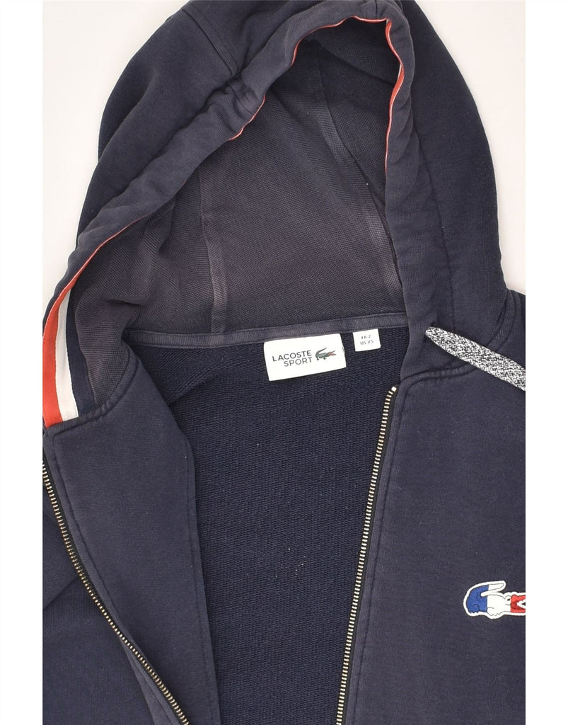 LACOSTE Mens Graphic Zip Hoodie Sweater Size 2 XS Navy Blue Cotton | Vintage Lacoste | Thrift | Second-Hand Lacoste | Used Clothing | Messina Hembry 