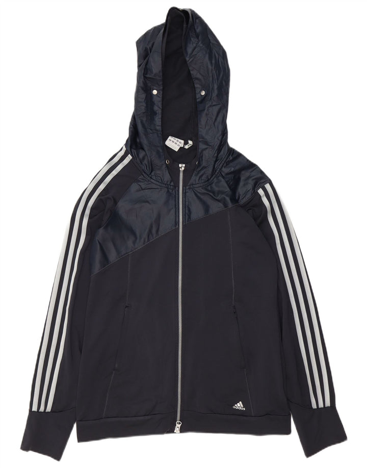 Adidas Womens Climalite Hooded Tracksuit Top Jacket UK 12 Medium Navy Blue