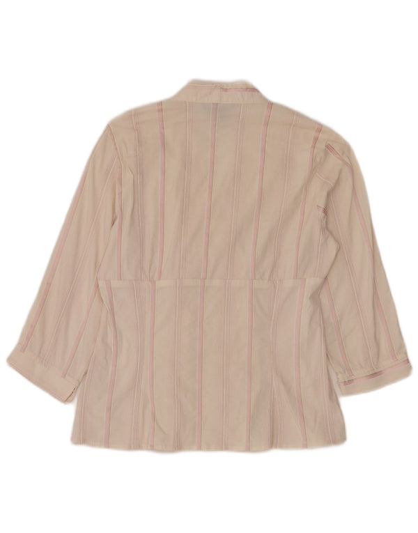 Zara Womens 3/4 Sleeve Shirt Blouse UK 10 Small White Striped Cotton