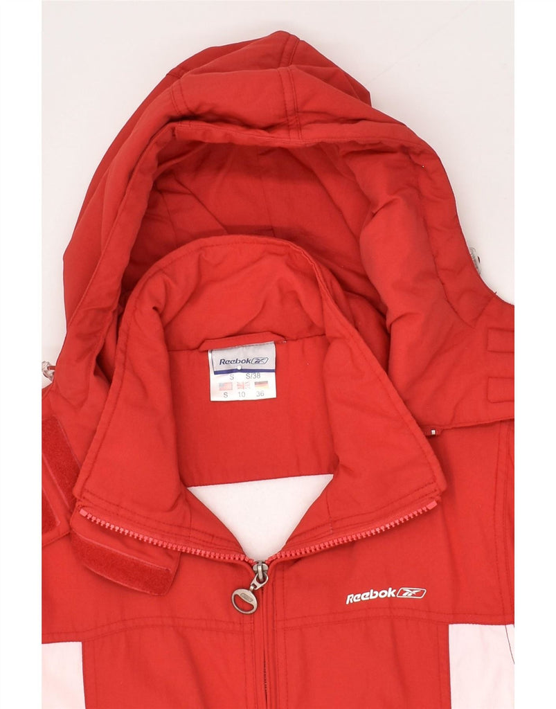 REEBOK Womens Hooded Windbreaker Jacket UK 10 Small Red Colourblock Nylon Vintage Reebok and Second-Hand Reebok from Messina Hembry 