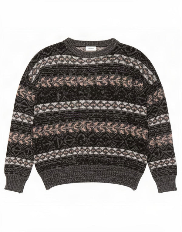 Vintage Mens Crew Neck Jumper Sweater XL Grey Fair Isle