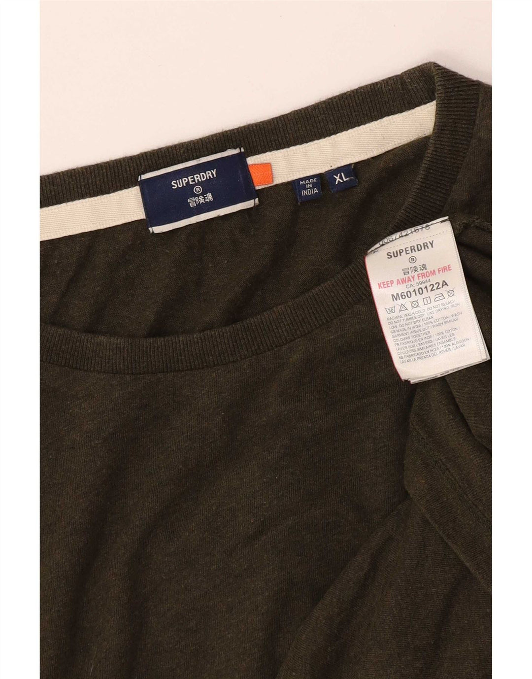 Superdry Mens Top Long Sleeve XL Khaki Cotton