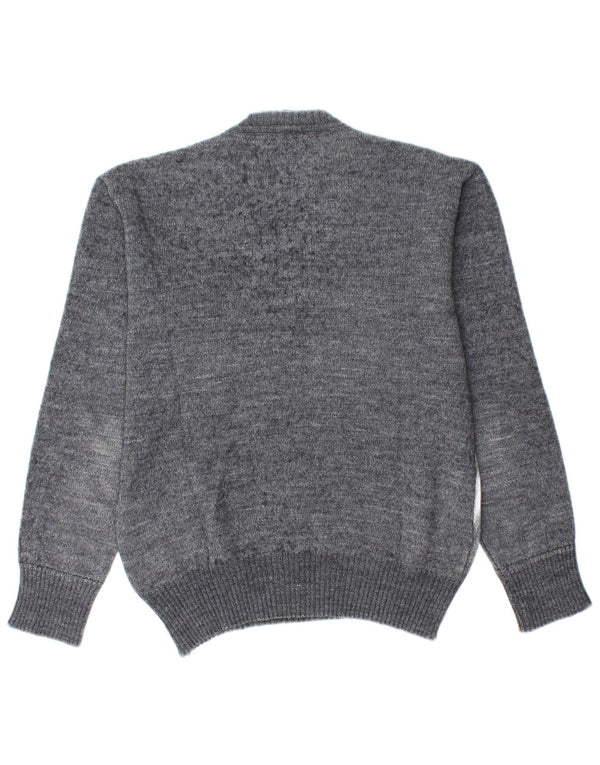 Vintage Mens V-Neck Jumper Sweater IT 48 Medium Grey Argyle/Diamond Wool