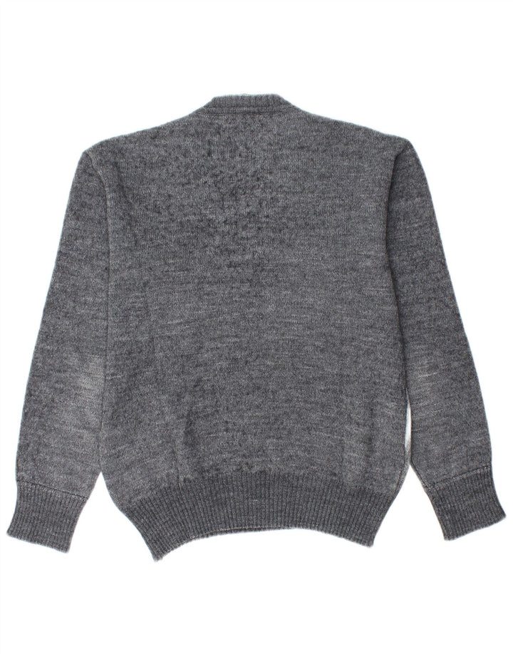 Vintage Mens V-Neck Jumper Sweater IT 48 Medium Grey Argyle/Diamond Wool