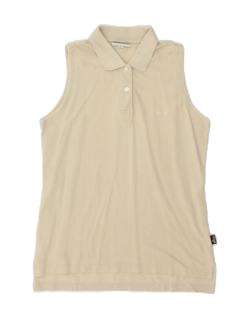 ASICS Womens Sleeveless Polo Shirt UK 14 Large Beige Vintage Asics and Second-Hand Asics from Messina Hembry 