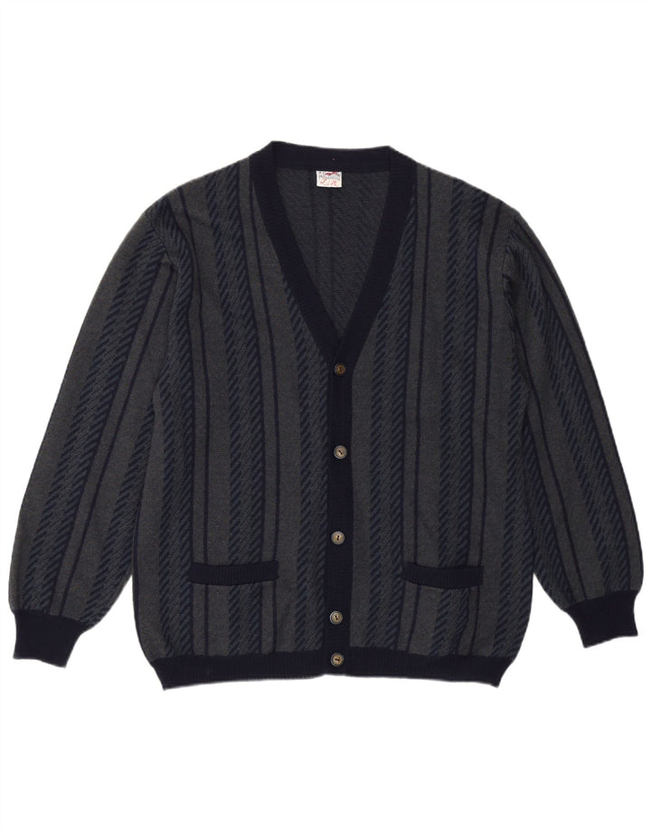 Bernardini Mens Cardigan Sweater Small Navy Blue Geometric