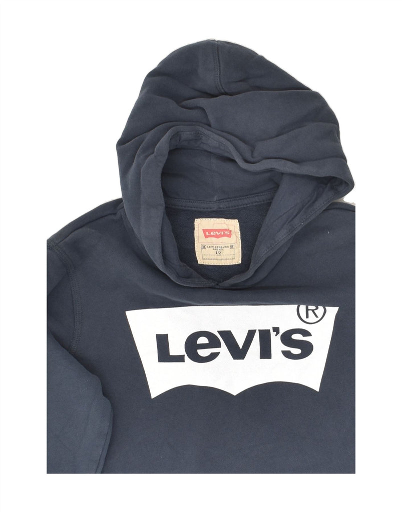 LEVI'S Boys Graphic Hoodie Jumper 11-12 Years Navy Blue Cotton | Vintage Levi's | Thrift | Second-Hand Levi's | Used Clothing | Messina Hembry 