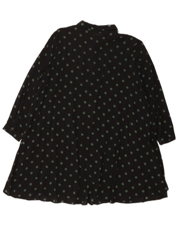 Zara Womens 3/4 Sleeve Oversized Shirt Dress UK 10 Small Black Polka Dot