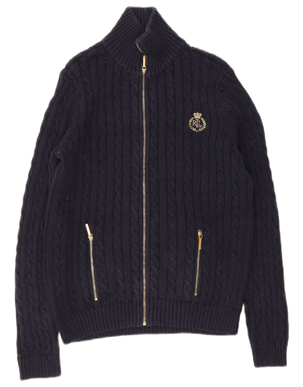 Ralph Lauren Womens Full Zip Cardigan Sweater UK 10 Small Navy Blue Cotton