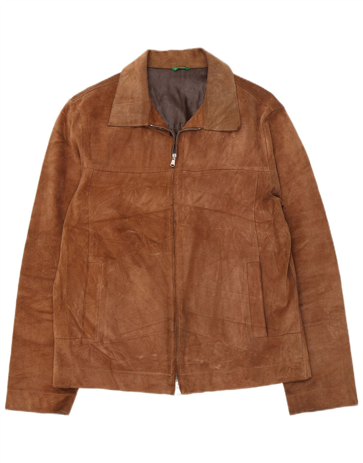 Benetton Mens Suede Jacket UK 38 Medium Brown Leather