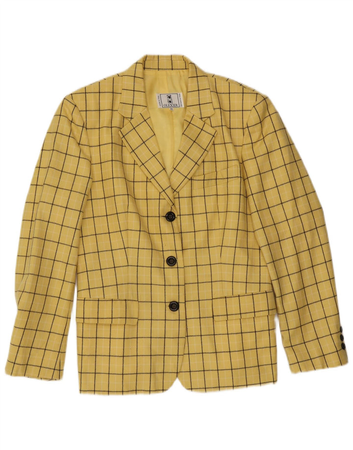 Oliver By Valentino Womens 3 Button Blazer Jacket IT 46 Large Yellow Check