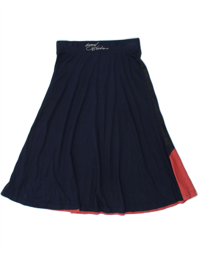 DESIGUAL Womens A-Line Skirt UK 6 XS W25 Navy Blue Floral Cotton Vintage Desigual and Second-Hand Desigual from Messina Hembry 