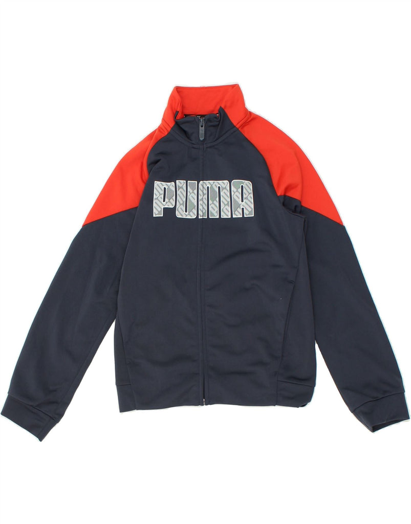 PUMA Boys Graphic Tracksuit Top Jacket 9-10 Years Navy Blue Colourblock | Vintage Puma | Thrift | Second-Hand Puma | Used Clothing | Messina Hembry 