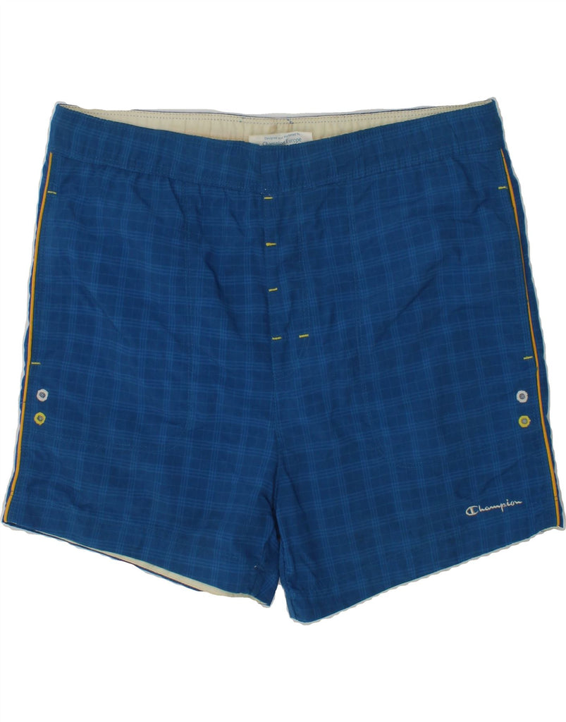 CHAMPION Boys Chino Shorts 11-12 Years Large Blue Check Polyester | Vintage Champion | Thrift | Second-Hand Champion | Used Clothing | Messina Hembry 