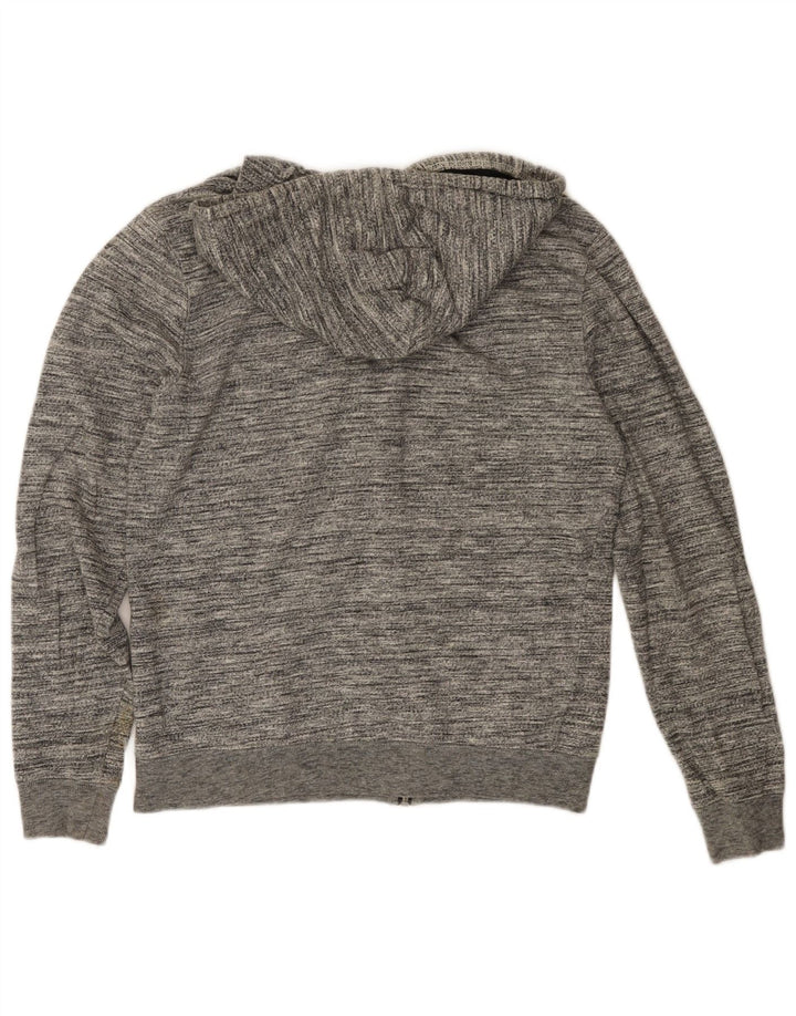 Zara Mens Zip Hoodie Sweater Large Grey Flecked Cotton