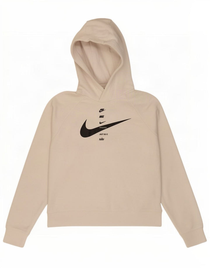 Nike Womens Graphic Oversized Hoodie Jumper UK 10 Small White Polyester