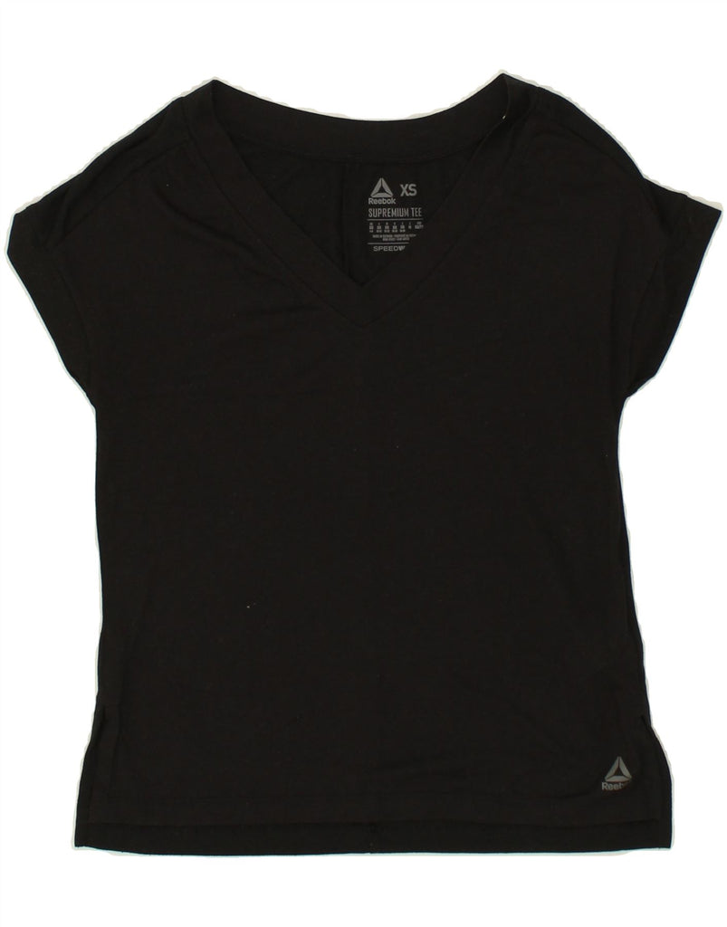 REEBOK Womens T-Shirt Top UK 6 XS Black Polyester | Vintage Reebok | Thrift | Second-Hand Reebok | Used Clothing | Messina Hembry 