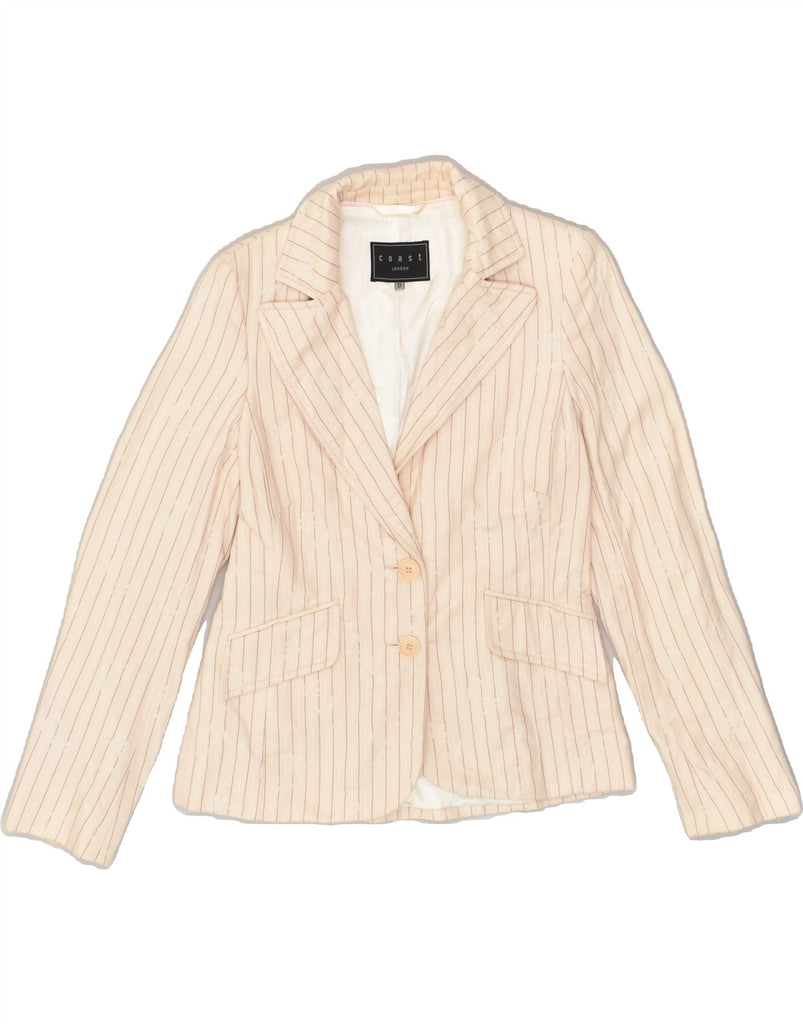 COAST Womens 2 Button Blazer Jacket UK 12 Medium Beige Striped Cotton | Vintage Coast | Thrift | Second-Hand Coast | Used Clothing | Messina Hembry 