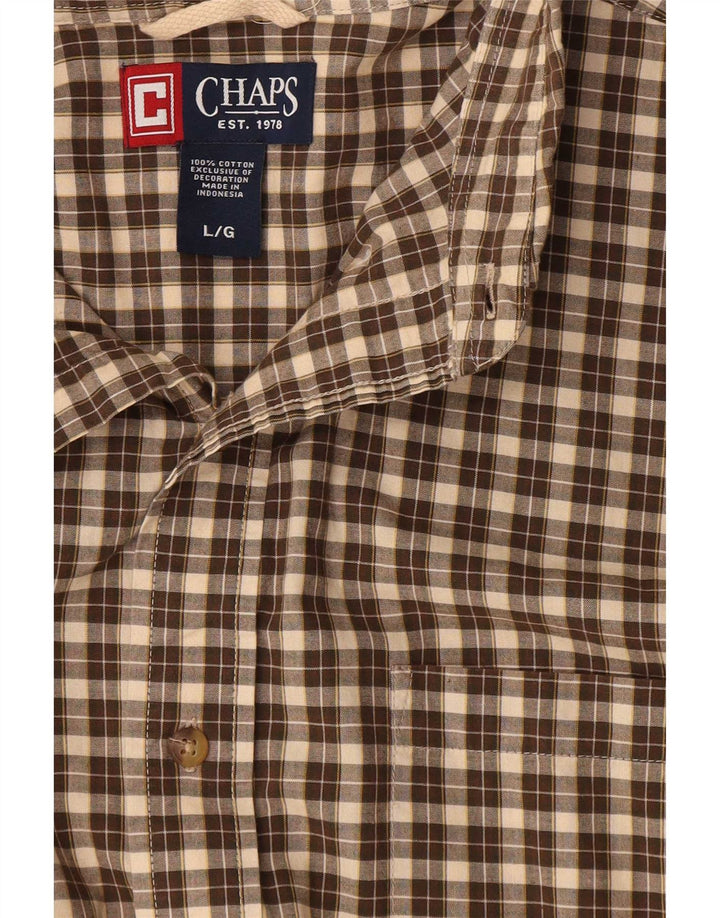 Chaps Mens Shirt Large Brown Check Cotton