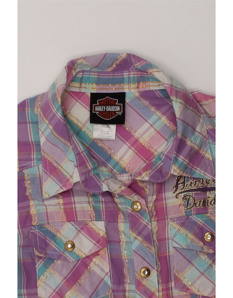 HARLEY DAVIDSON Girls Short Sleeve Shirt 7-8 Years Pink Check Cotton | Vintage Harley Davidson | Thrift | Second-Hand Harley Davidson | Used Clothing | Messina Hembry 