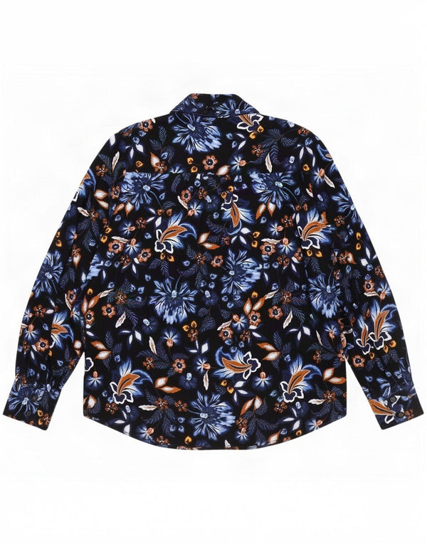 Marks & Spencer Womens Front Tie Shirt Blouse UK 18 XL Navy Blue Floral