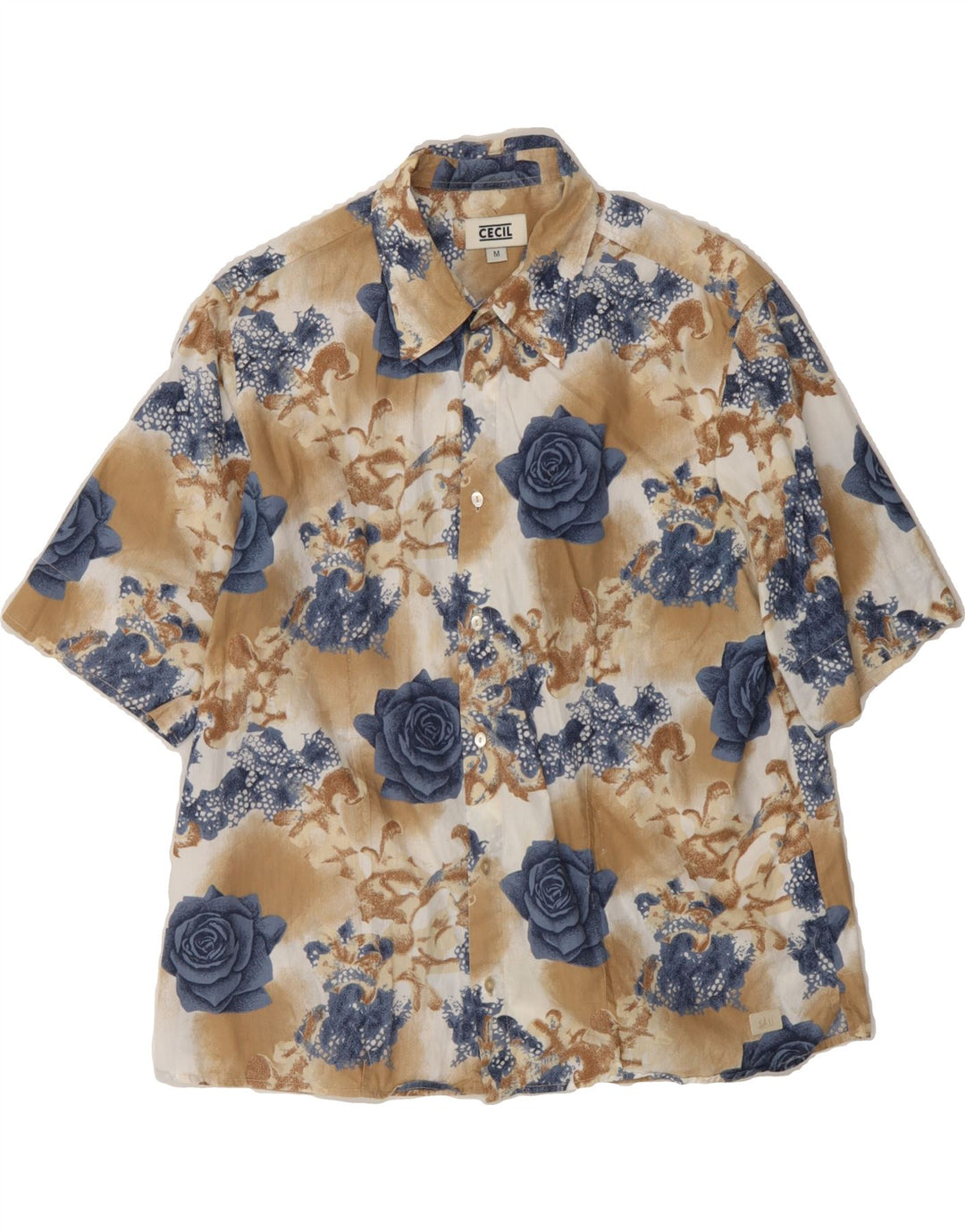 CECIL Mens Short Sleeve Shirt Medium Beige Floral Cotton Vintage Cecil and Second-Hand Cecil from Messina Hembry 
