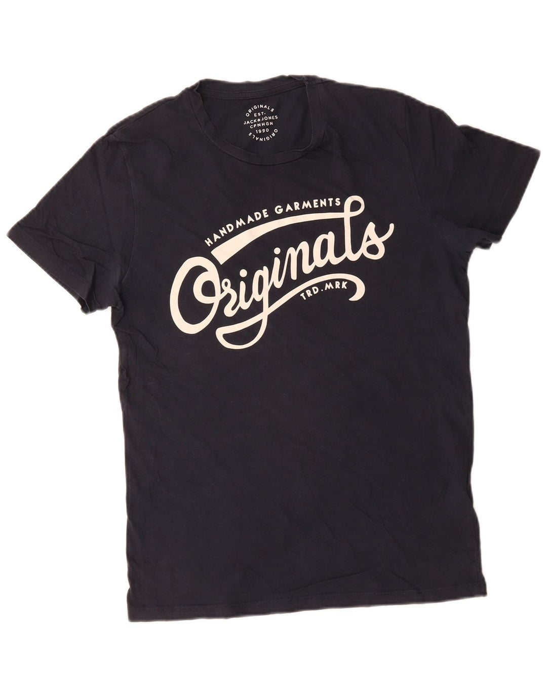Jack & Jones Mens Graphic T-Shirt Top Medium Navy Blue Cotton