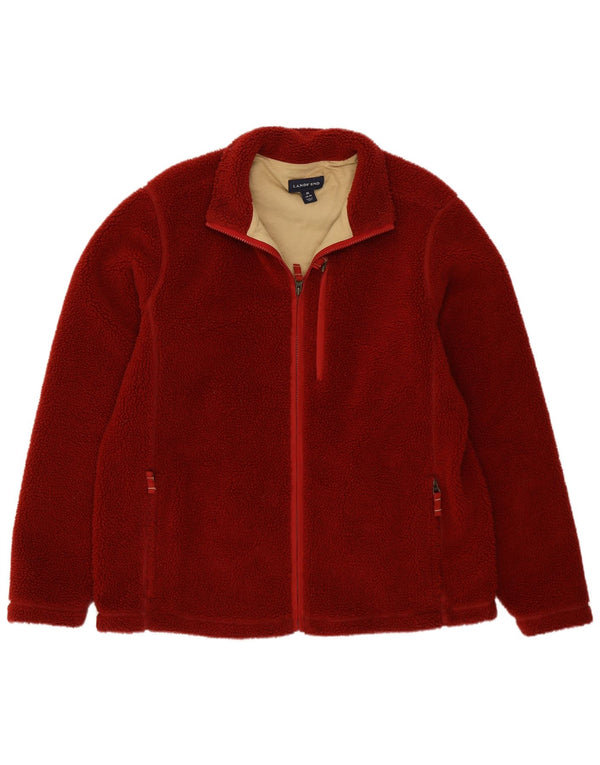 Lands End Mens Fleece Jacket UK 38/40 Medium Red Polyester