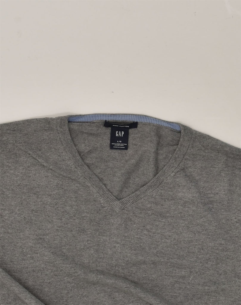 GAP Mens V-Neck Jumper Sweater Large Grey Cotton | Vintage Gap | Thrift | Second-Hand Gap | Used Clothing | Messina Hembry 