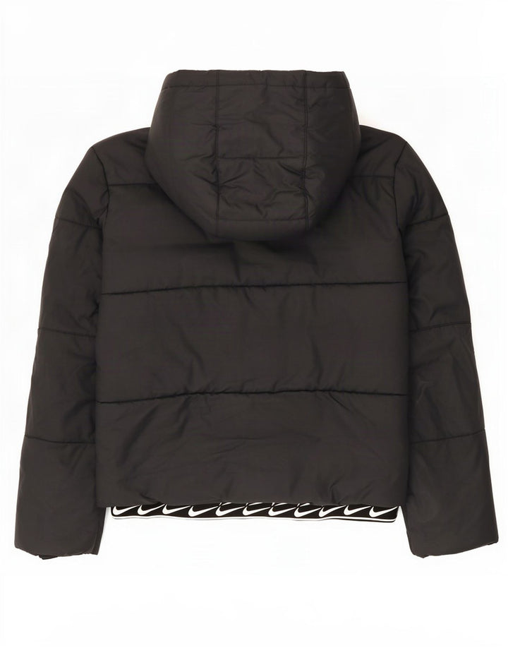 Nike Womens Graphic Hooded Padded Jacket UK 6 XS Black Polyester