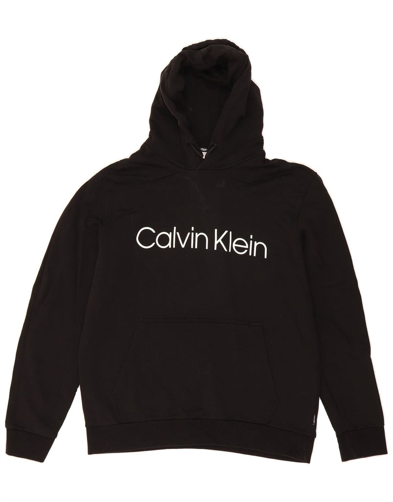 CALVIN KLEIN Mens Graphic Hoodie Jumper Medium Black Cotton Vintage Calvin Klein and Second-Hand Calvin Klein from Messina Hembry 