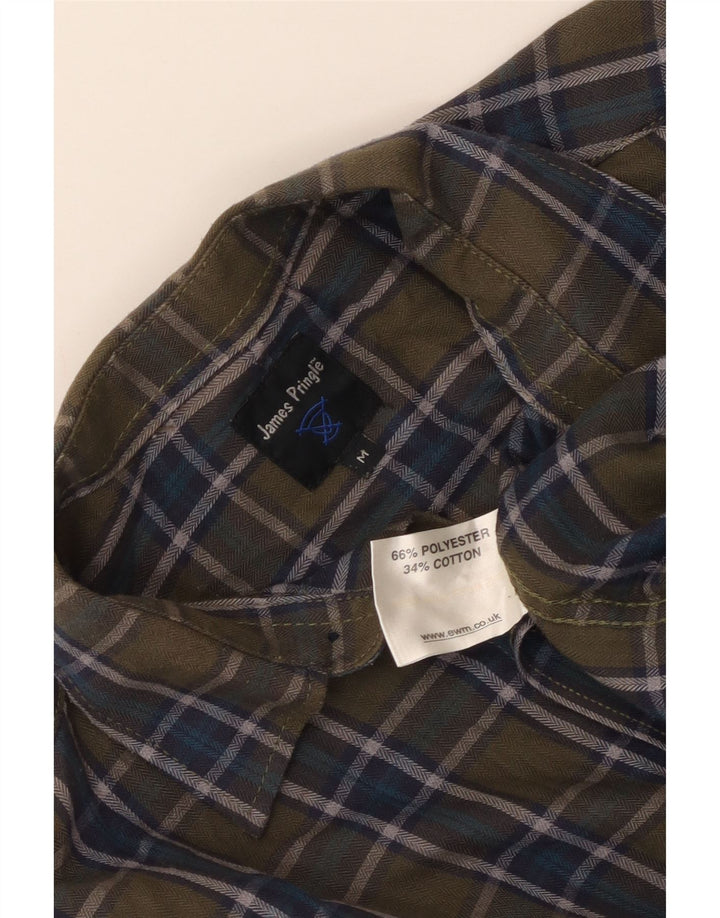 JAMES PRINGLE Mens Flannel Shirt Medium Khaki Check Polyester