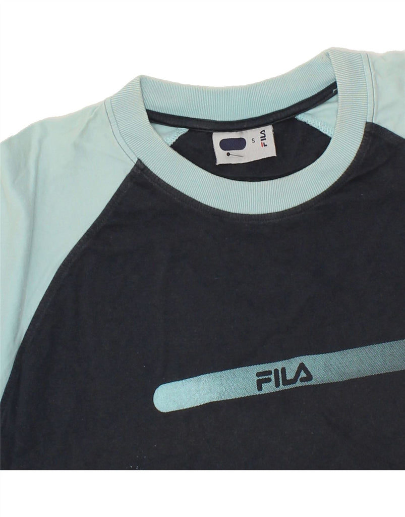 FILA Mens Graphic T-Shirt Top Small Navy Blue Colourblock Cotton Vintage Fila and Second-Hand Fila from Messina Hembry 