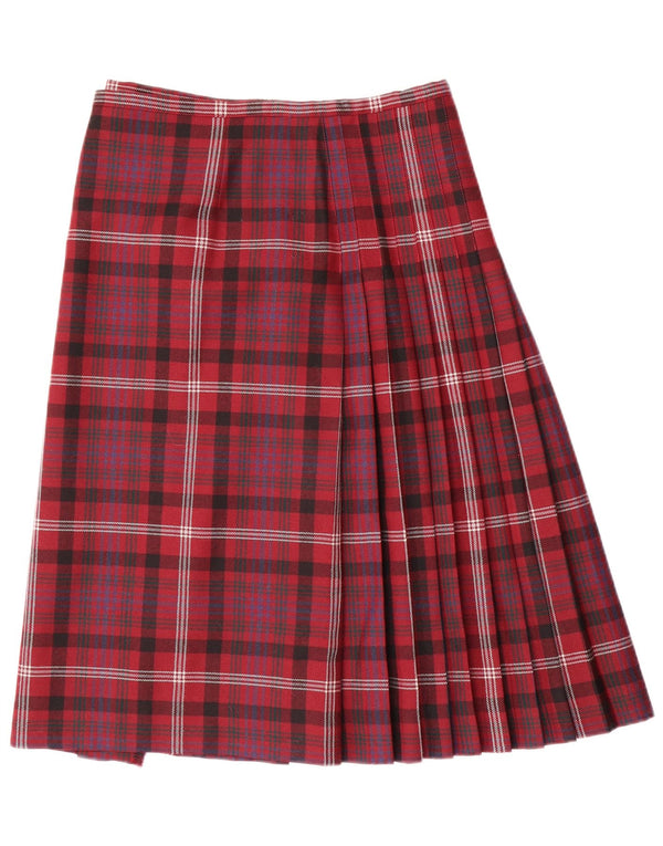 Vintage Womens Pleated Wrap Skirt W30 Medium Red Check Wool
