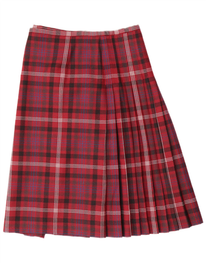 Vintage Womens Pleated Wrap Skirt W30 Medium Red Check Wool