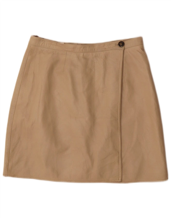 Vintage Womens Leather Wrap Skirt W30 Medium Beige