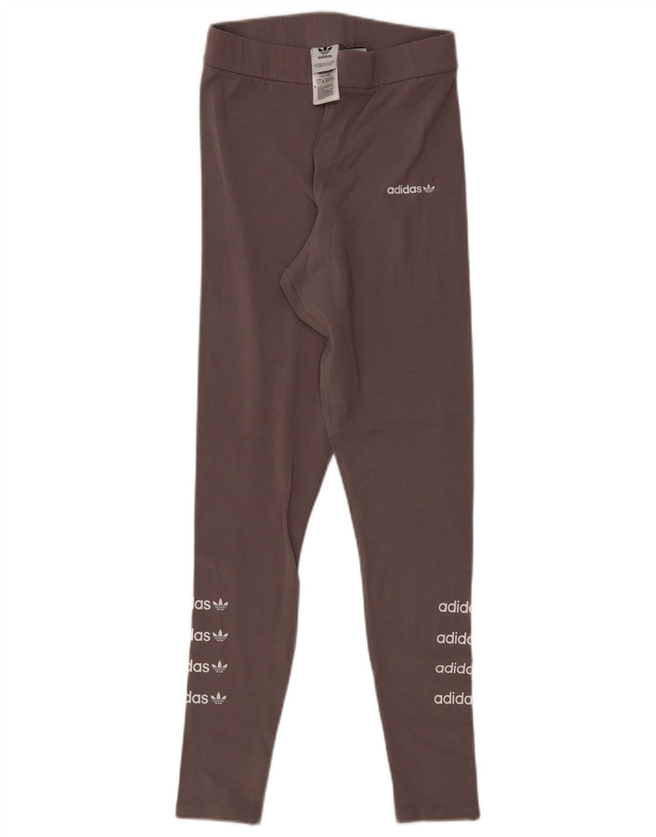 ADIDAS Womens Graphic Leggings UK 12 Medium Grey Cotton